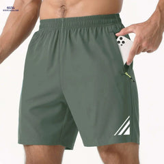 Men's Stylish Striped Sports Shorts - Quick-Drying with Zip Pockets