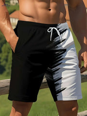 Men's Summer Beach Shorts - Light Quick-Dry, Black & White Print