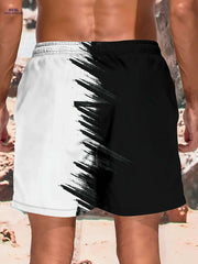 Men's Summer Beach Shorts - Light Quick-Dry, Black & White Print