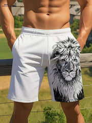 Men's Summer Casual Lion Print Beach Shorts - Lightweight & Stylish