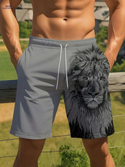 Men's Summer Casual Lion Print Beach Shorts - Lightweight & Stylish