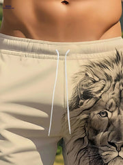 Men's Summer Casual Lion Print Beach Shorts - Lightweight & Stylish