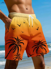 Men's Tropical Palm Surf Print Swim Shorts - Quick-Dry Casual Swimwear