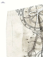 Quick-Dry Men's Swim Trunks - Nautical Compass Print, Woven Beachwear