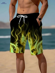 Stylish Men's 3D Fire Print Shorts - Quick-Dry, Casual & Comfortable