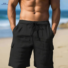 Summer Men's Linen Cargo Shorts - Multi-Pocket, Knee-Length Style