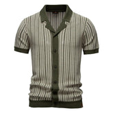 Summer New European and American Men's Short-sleeved Twill Yarn Dyed Striped Fashion Casual for Shirt
