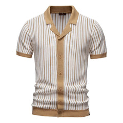 Summer New European and American Men's Short-sleeved Twill Yarn Dyed Striped Fashion Casual for Shirt