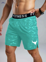 Teal Men's Geometric Fitness Shorts - Elastic Waistband & Pockets