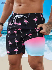 Vibrant Men's Quick-Dry Beach Shorts - Flamingo Print, Casual Summer Style