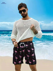 Vibrant Men's Quick-Dry Beach Shorts - Flamingo Print, Casual Summer Style