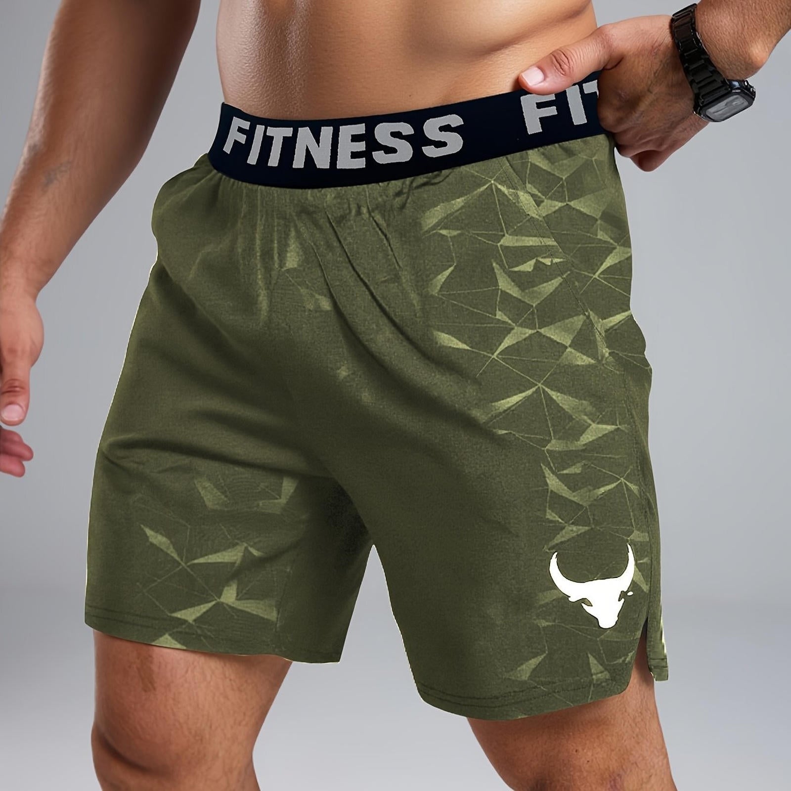 Men's Summer Casual Shorts - "Bull" Print with Pocket, Regular Fit