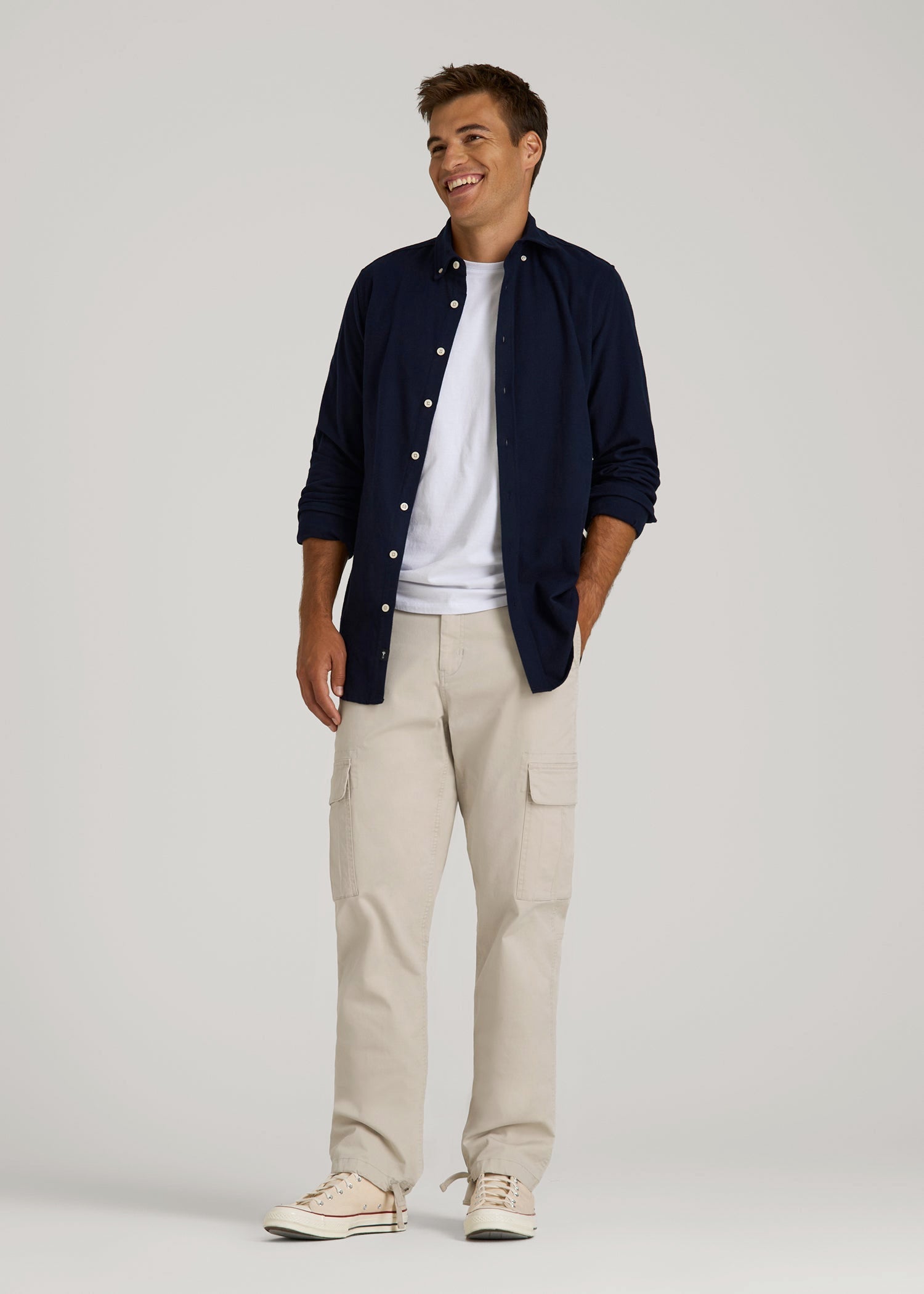 Straight Fit Vintage Washed Cargo Pants for Tall Men in Drywall Tan