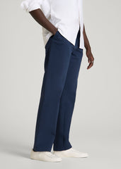 Stretch Commuter Pleated Chinos for Tall Men in Navy Blue
