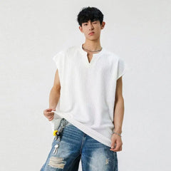 Textured V-neck Vest, Men's Summer New Quick-drying Sport Waistcoat, Wide-shoulder Sleeveless T-shirt