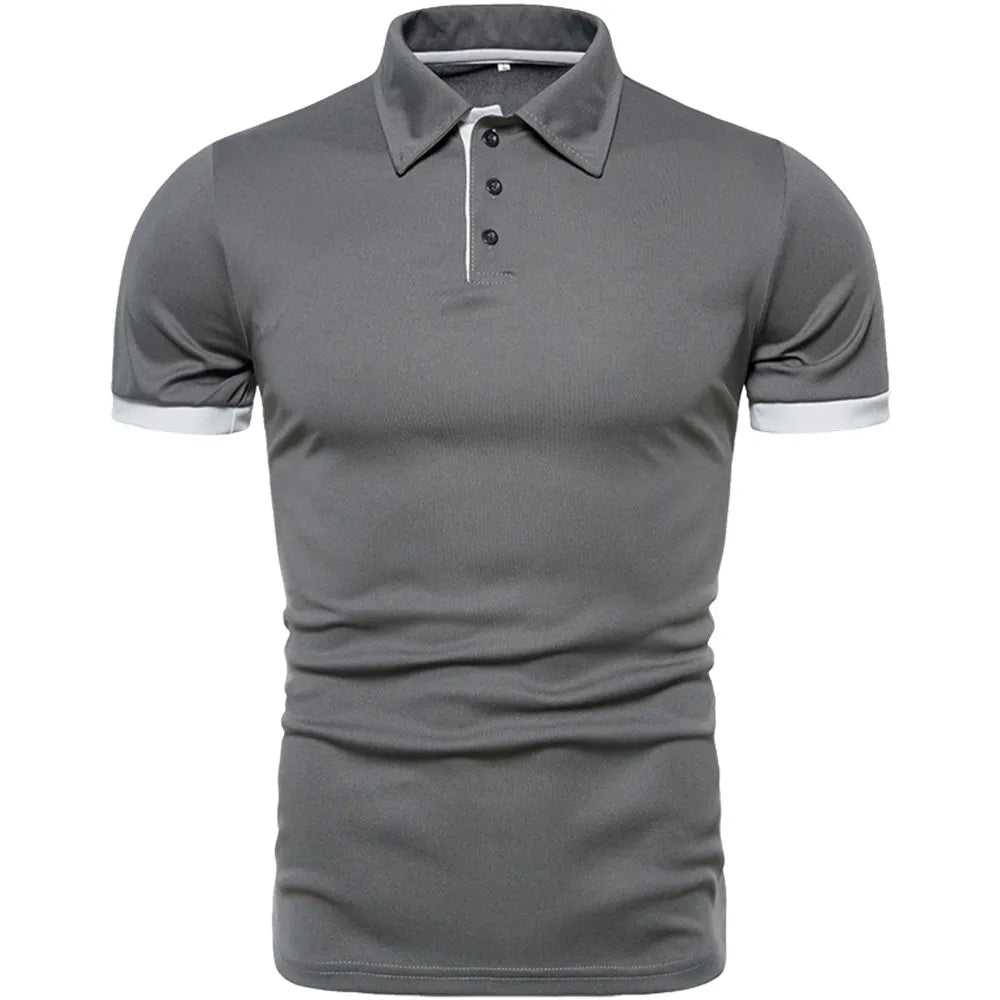 Spring Summer New Men's Solid Short Sleeve Polo Shirt Stylish Business Casual Lapel Top