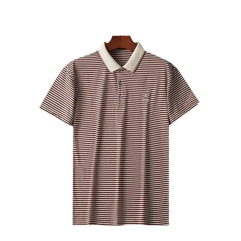 Men's Summer Trendy Short-Sleeve Polo Shirt Casual Lightweight Striped & Printed for Young Adults