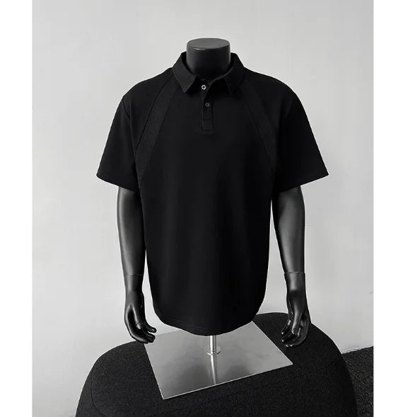 Men's Summer Short-Sleeved for Polo Shirt American Style Heavy-Weight Raglan Top Fashionable Lel Solid Pattern T-Shirt