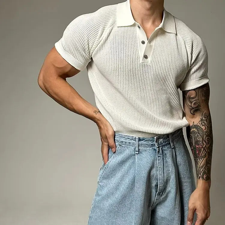 Summer new short-sleeved sweater men's honeycomb hollow POLO shirt shirt collar business T-shirt