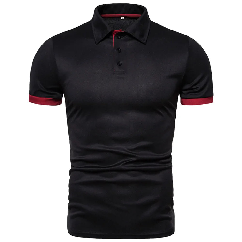 Spring Summer New Men's Solid Short Sleeve Polo Shirt Stylish Business Casual Lapel Top