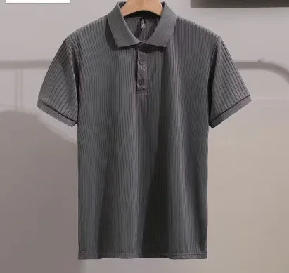 High Quality Men's Short Sleeve Polo Shirts Quick Dry Stripe Prints with Button Decoration Quality Polyester Fabric for Men