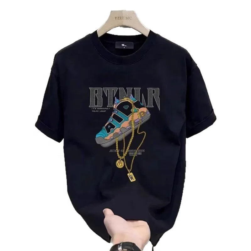Cotton Summer Streetwear New Men's Graphic T-shirt Trendy Casual Crew Neck Short Sleeve
