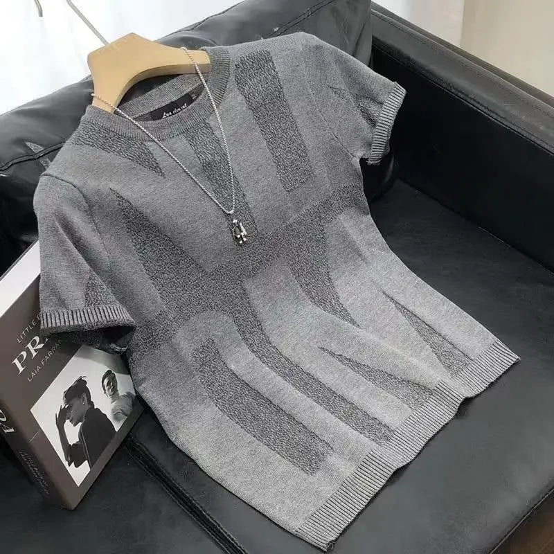 Men's New Summer Trendy Brand Slim-Fit Base Layer Short-Sleeve Knitted T-Shirt