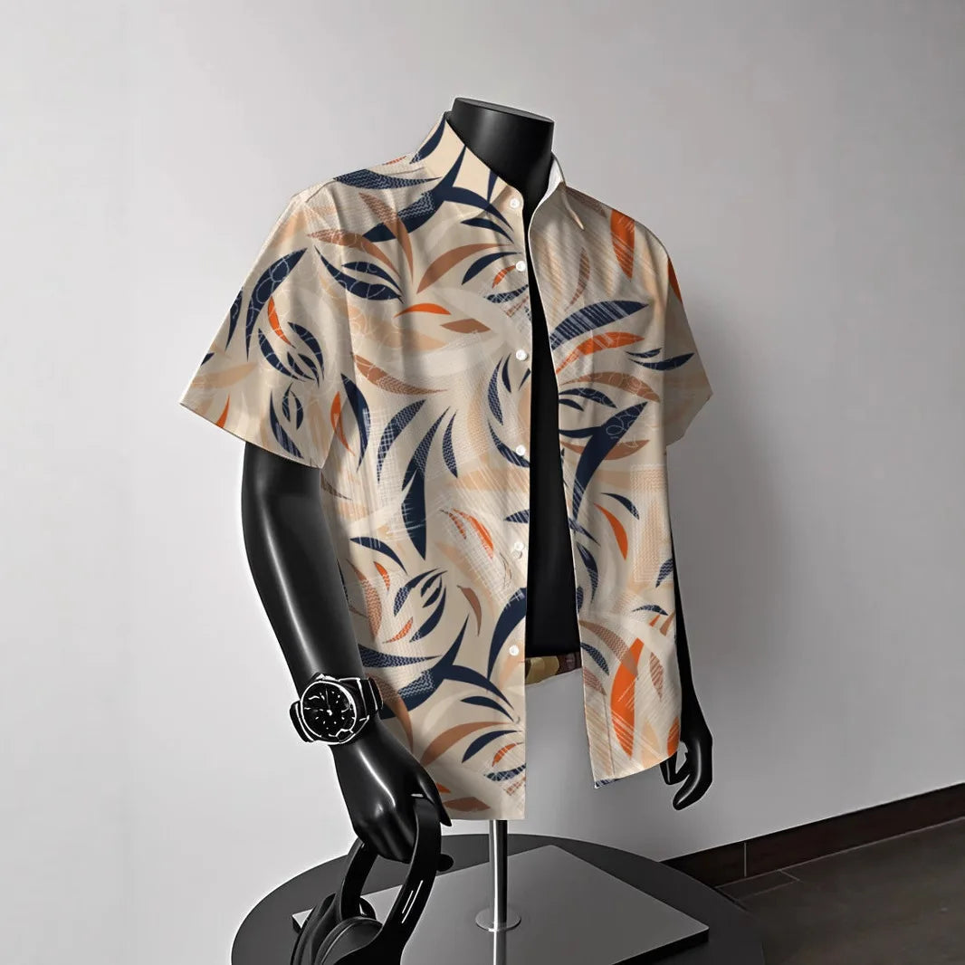 Men's Hawaiian Floral Short-Sleeve Shirt - Summer American Retro Ideal for Thai Getaways Beach Outfits & Coastal Styles