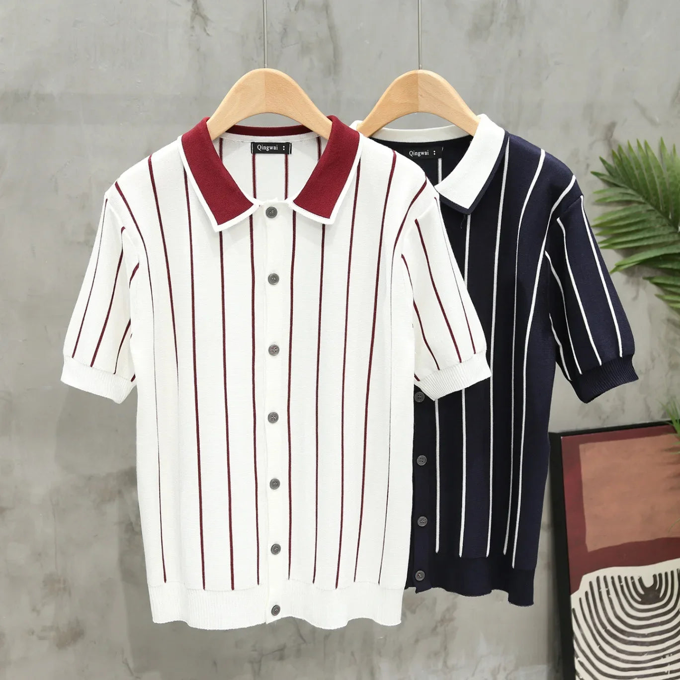 Summer New Arrival Men's Striped Cardigan Polo Shirt Relaxed Fit Lapel Short Sleeve Knitted Top