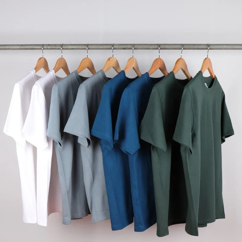 Summer Fashion Solid Color Cotton T-shirt Men's Trendy Crew Neck Short-Sleeve Top