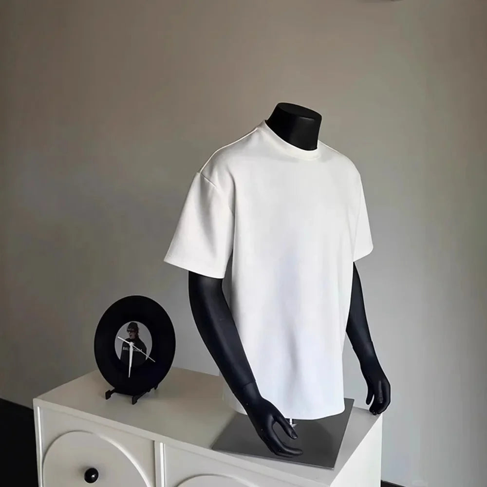 Luxury Men's Oversized Heavyweight T-Shirt Thick Mock Neck Boxy Drop Shoulder Loose T-Shirt