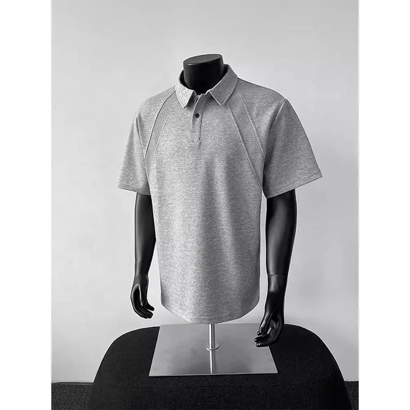 Men's Summer Short-Sleeved for Polo Shirt American Style Heavy-Weight Raglan Top Fashionable Lel Solid Pattern T-Shirt