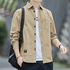 Pockets Button Handsome Turn-down Collar Men's Shirts Spring Summer Thin Fashion Casual Comfortable Loose Men's Clothing