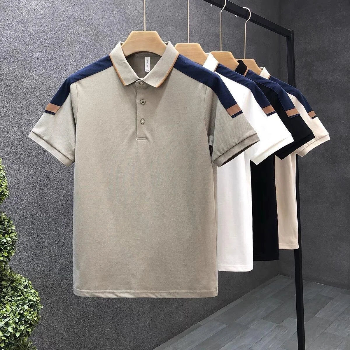 Trendy Brand Contrast Color Men's Polo Shirt New Men's Short-sleeved T-shirt
