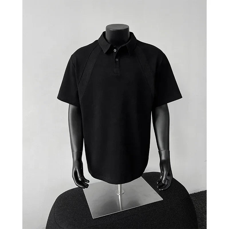 Men's Summer Short-Sleeved for Polo Shirt American Style Heavy-Weight Raglan Top Fashionable Lel Solid Pattern T-Shirt