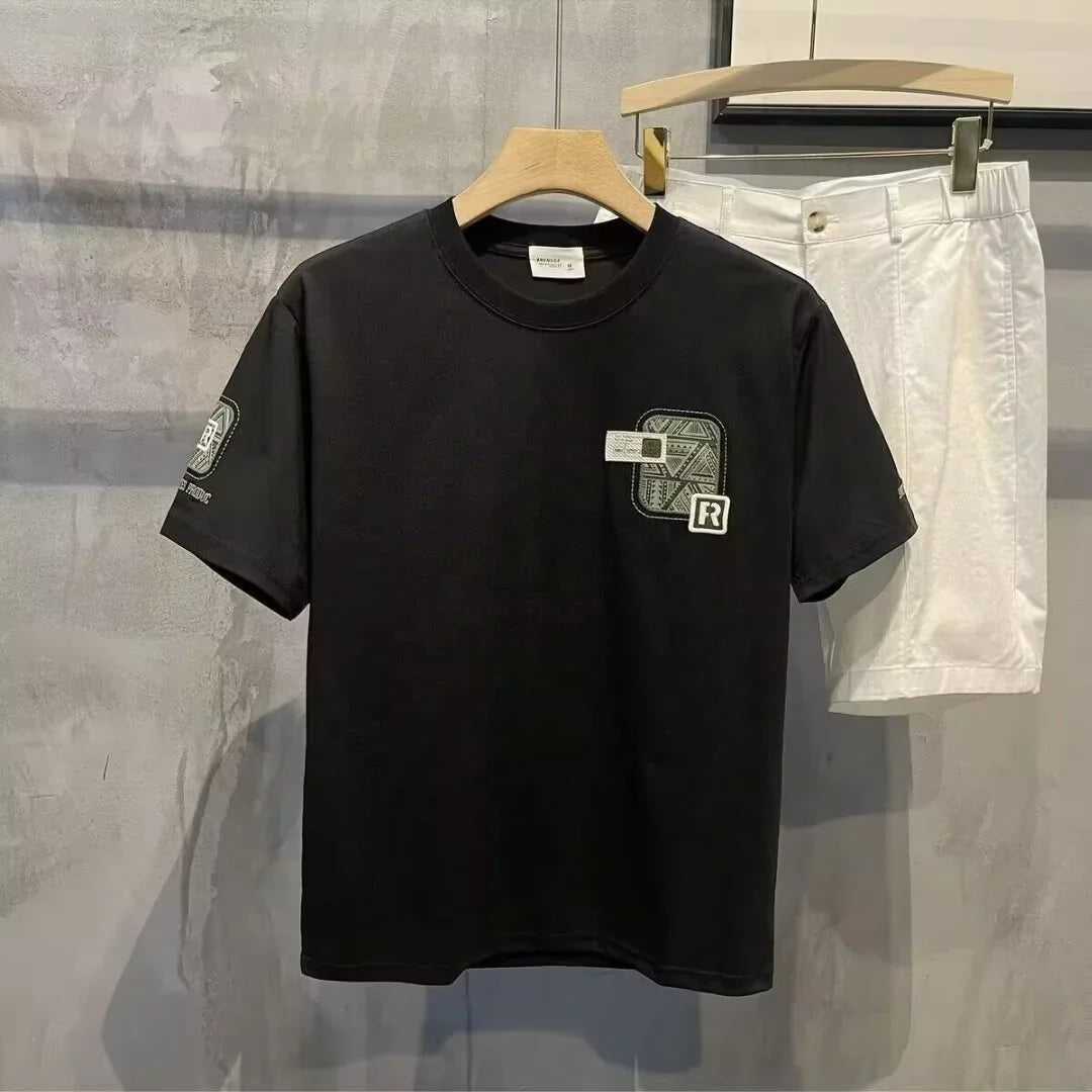 Summer Trendy Brand Men's Short-sleeved T-shirt Men's New Fashion Slim-fit Printed Top Clothes Half-sleeved T-shirt