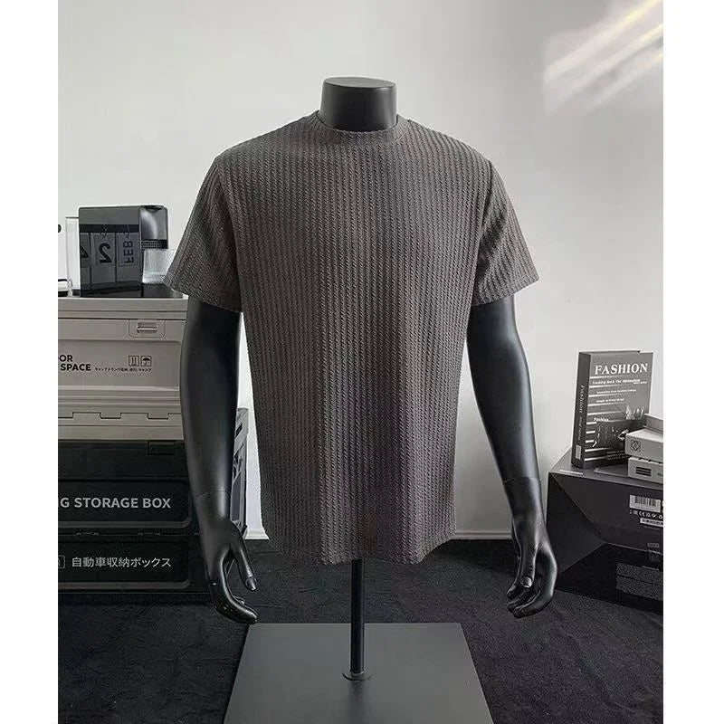 Men's Summer Casual Style Solid Breathable Loose Fit Short-Sleeved Knitted T-Shirt