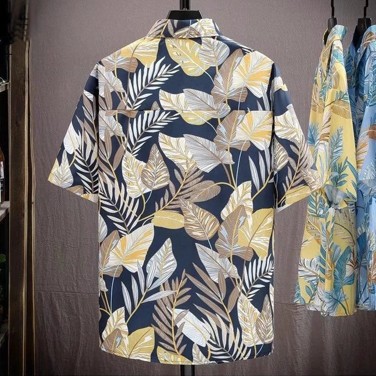 New Arrival Floral Shirt Men's Short-Sleeved Summer Puffy Handsome Hawaiian Thin Retro Beach Shirt T-Shirt