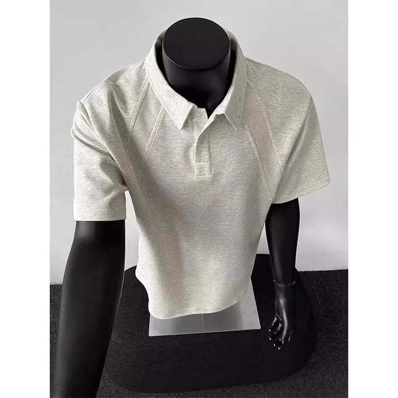 Men's Summer Short-Sleeved for Polo Shirt American Style Heavy-Weight Raglan Top Fashionable Lel Solid Pattern T-Shirt