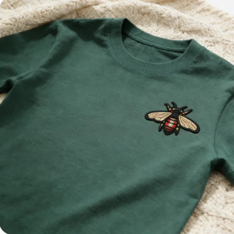 Cotton Embroidery Insect Short-sleeved T-shirt Distinctive Trendy Cotton T-shirt for Boys