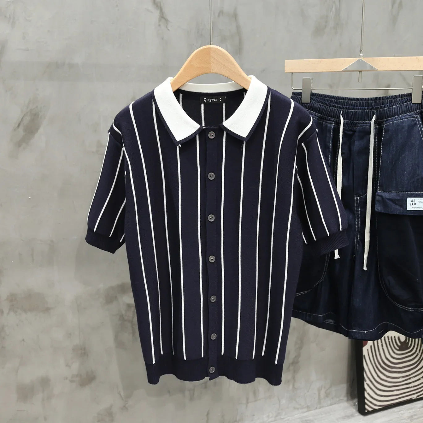 Summer New Arrival Men's Striped Cardigan Polo Shirt Relaxed Fit Lapel Short Sleeve Knitted Top