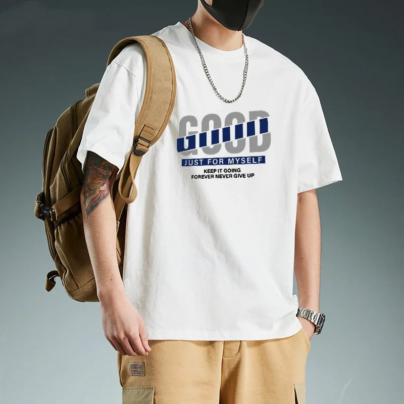 Cotton Men's Short-sleeved T-shirt Summer American Style Loose Trendy Men's Top