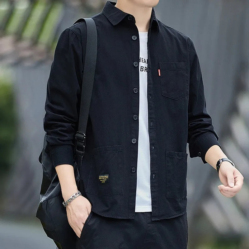 Pockets Button Handsome Turn-down Collar Men's Shirts Spring Summer Thin Fashion Casual Comfortable Loose Men's Clothing