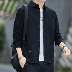 Pockets Button Handsome Turn-down Collar Men's Shirts Spring Summer Thin Fashion Casual Comfortable Loose Men's Clothing