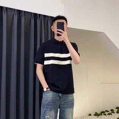 Men's New Trendy Color-Block Polo Shirt - Premium Slim-Fit Collared Short-Sleeve Top for Summer
