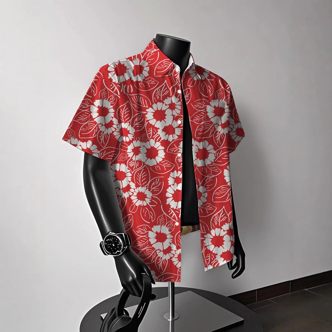 Men's Hawaiian Floral Short-Sleeve Shirt - Summer American Retro Ideal for Thai Getaways Beach Outfits & Coastal Styles