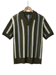 Men's Summer Short-Sleeve Minimalist Designer Geometric Color-Block Striped Crew Neck Knit Top