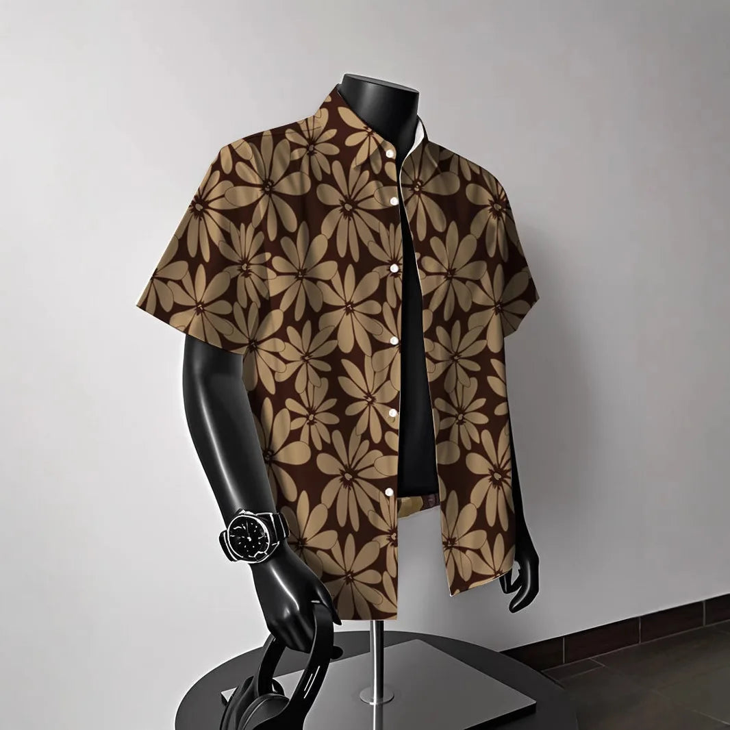 Men's Hawaiian Floral Short-Sleeve Shirt - Summer American Retro Ideal for Thai Getaways Beach Outfits & Coastal Styles