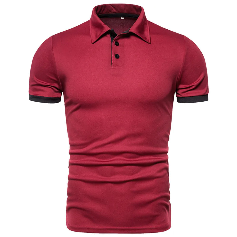 Spring Summer New Men's Solid Short Sleeve Polo Shirt Stylish Business Casual Lapel Top