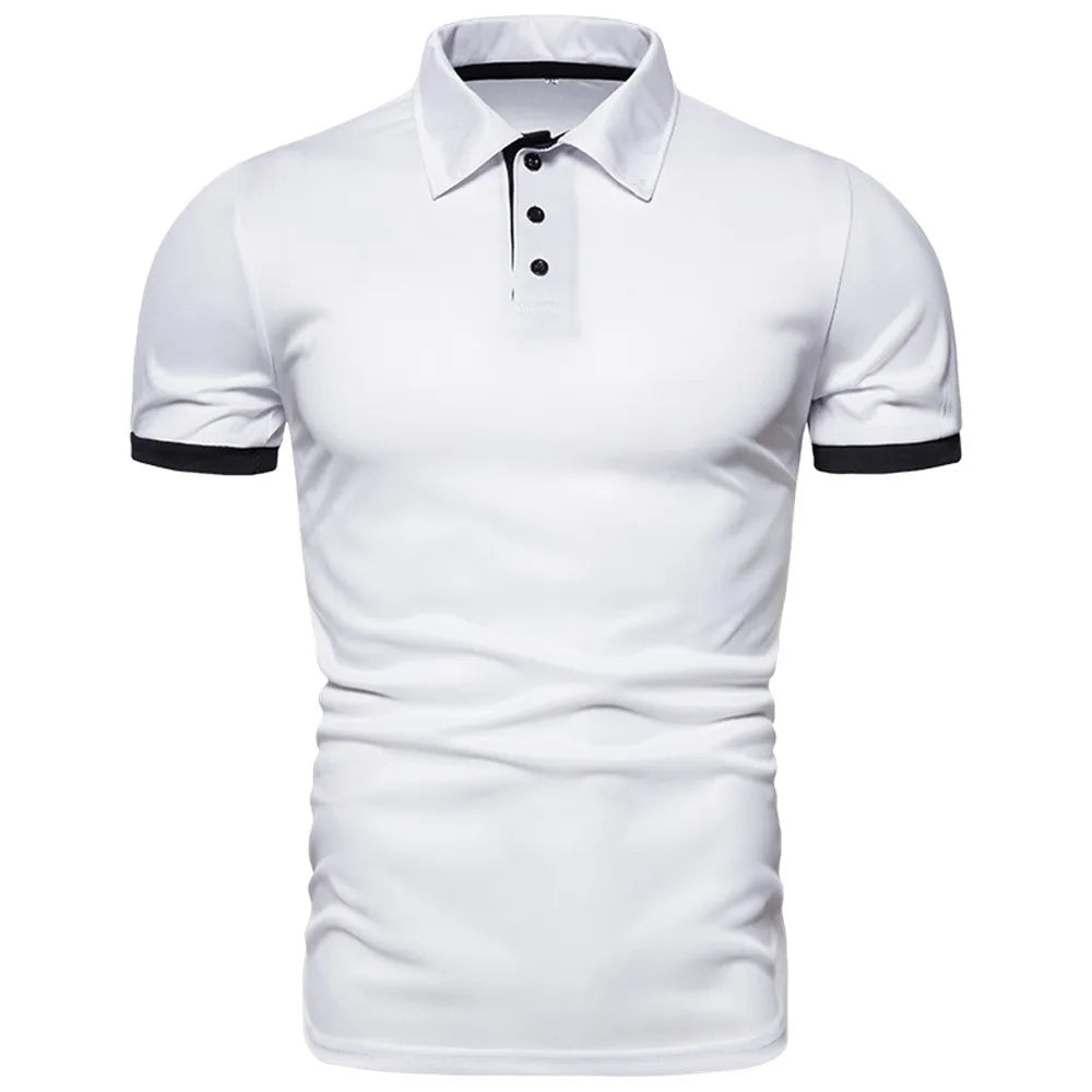 Spring Summer New Men's Solid Short Sleeve Polo Shirt Stylish Business Casual Lapel Top